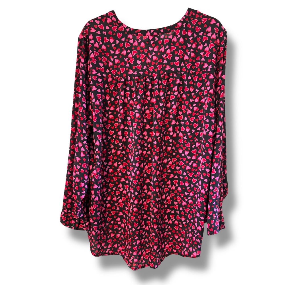 Torrid Georgette Hi-Low Pullover Long Sleeve Blouse Black Heart Print 1 1X 14 16 - Picture 6 of 9